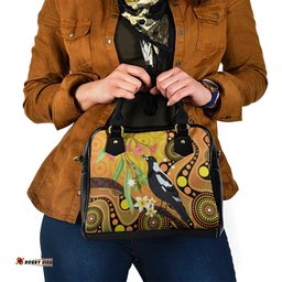 Australia Eucalyptus Flower And Magpie Shoulder Handbag Aboriginal Art