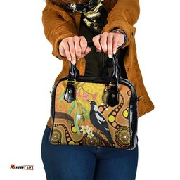 Australia Eucalyptus Flower And Magpie Shoulder Handbag Aboriginal Art