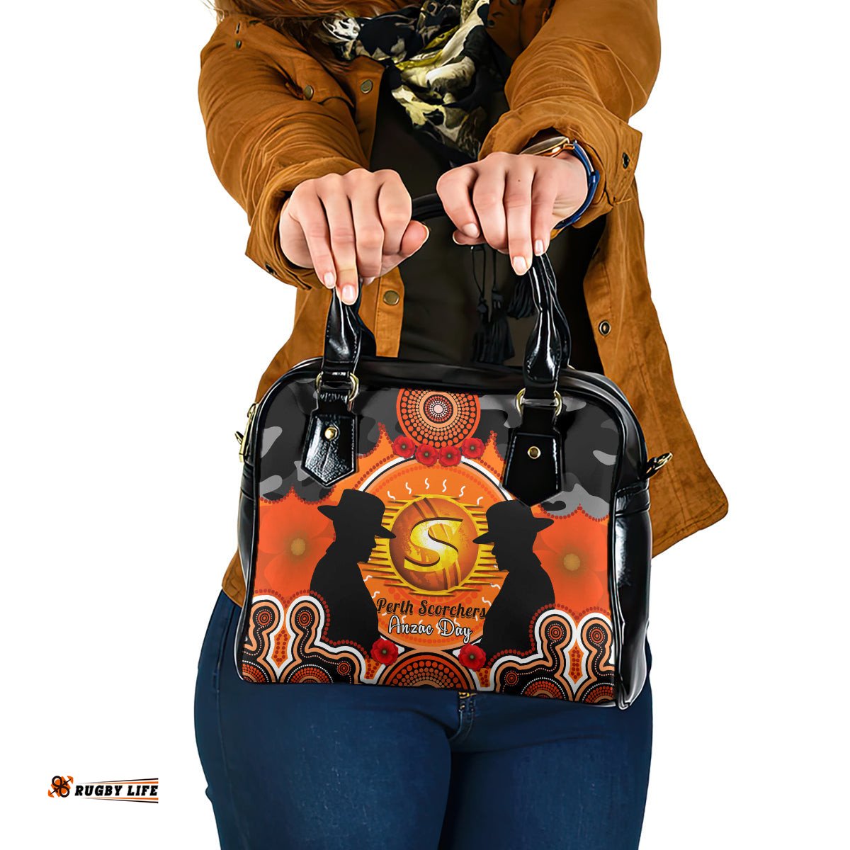 Perth Scorchers ANZAC 2024 Shoulder Handbag Lest We Forget Poppy Mix Camouflage
