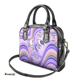 Australia Hippie Christmas Shoulder Handbag Cockatoo Kookaburra with Wattle Violet Pastel Color