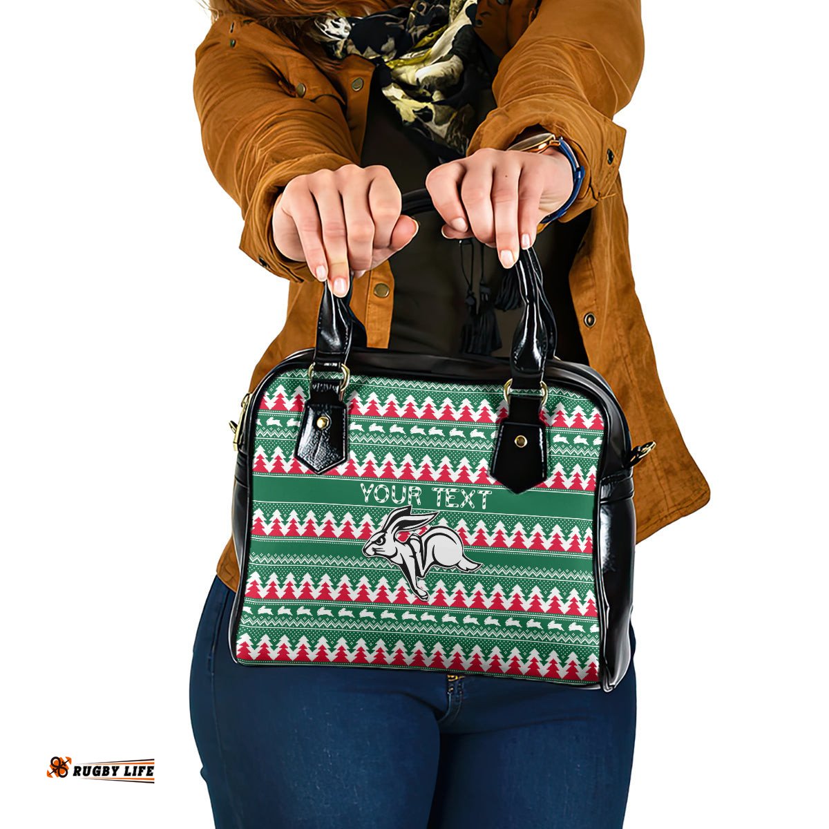 Personalised Rabbitohs Rugby Shoulder Handbag Christmas Simple Vibe 2023
