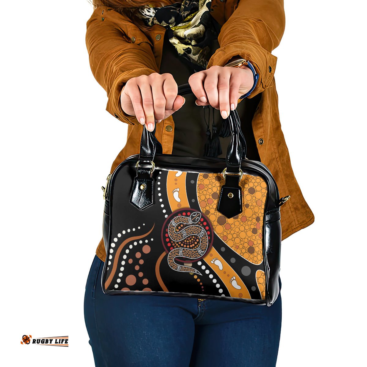 Aboriginal Snake Pattern Dot Art Shoulder Handbag TS04