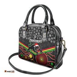 Custom Panthers Rugby Christmas Shoulder Handbag Merry Xmas 2023 Mix Aboriginal Art Black Version