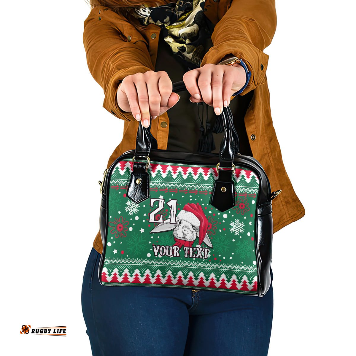 Custom Rabbitohs Rugby Shoulder Handbag Glory Glory The South 2023 Christmas Vibe Unique