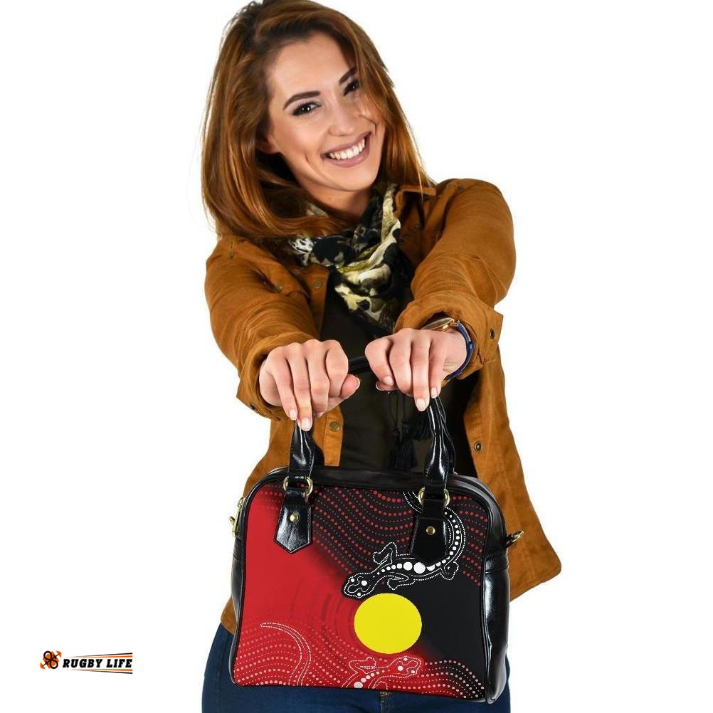 Aboriginal Shoulder Handbag - Two Indigenous Lizard