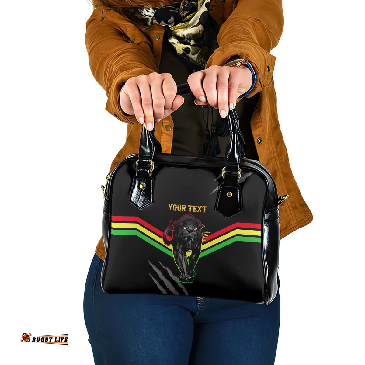 Personalised NRL Panthers Shoulder Handbag Premiers 2023 Three Peat Proud Of Our Boys Black