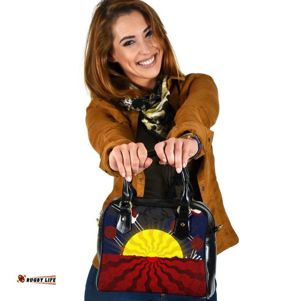 Aboriginal Shoulder Handbag, Aboriginal Lives Matter Flag Sun Dot Painting