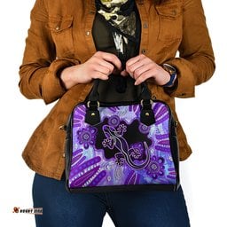 Australia Opal Shoulder Handbag Aussie Lizard With Aboriginal Art - Purple