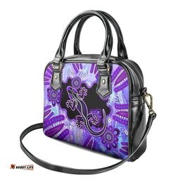 Australia Opal Shoulder Handbag Aussie Lizard With Aboriginal Art - Purple