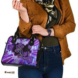 Australia Opal Shoulder Handbag Aussie Lizard With Aboriginal Art - Purple
