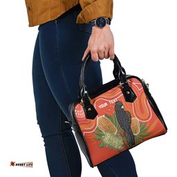 Personalised Australia Banksia And Black Cockatoo Shoulder Handbag Aboriginal Art