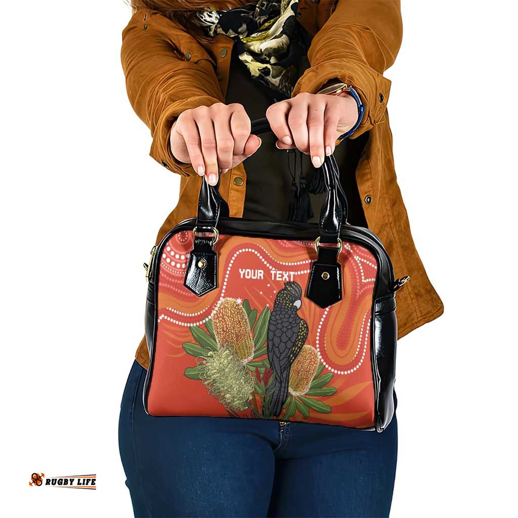 Personalised Australia Banksia And Black Cockatoo Shoulder Handbag Aboriginal Art