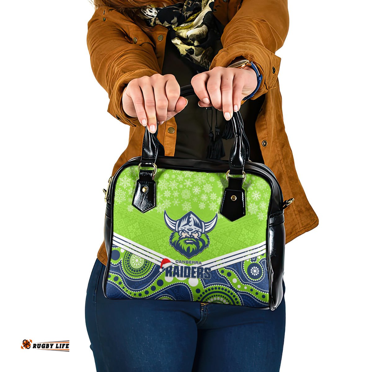 Custom Raiders Rugby Christmas Shoulder Handbag Merry Xmas 2023 Mix Aboriginal Art