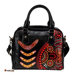 Aboriginal Shoulder Handbag - Aboriginal Boomerangs With Dot Painting Pattern