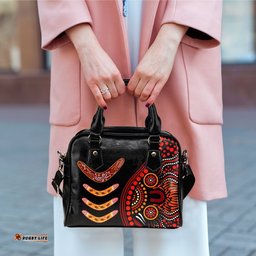 Aboriginal Shoulder Handbag - Aboriginal Boomerangs With Dot Painting Pattern