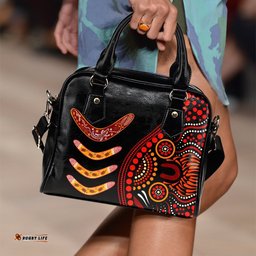 Aboriginal Shoulder Handbag - Aboriginal Boomerangs With Dot Painting Pattern