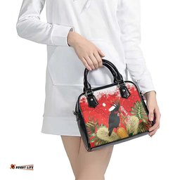 Personalised Palm Cockatoo Australia Christmas Shoulder Handbag Merry Chrissie - Banksia Flowers