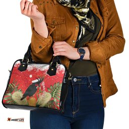 Personalised Palm Cockatoo Australia Christmas Shoulder Handbag Merry Chrissie - Banksia Flowers