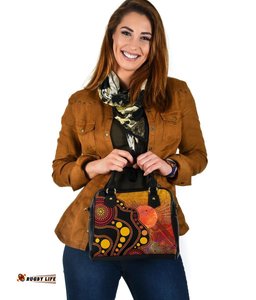 Aboriginal Shoulder Handbag - Australia Indigenous Flag Circle Dot Painting Art Golden