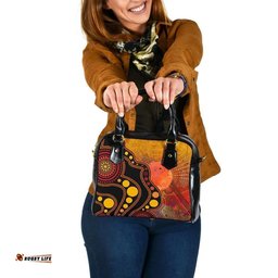 Aboriginal Shoulder Handbag - Australia Indigenous Flag Circle Dot Painting Art Golden
