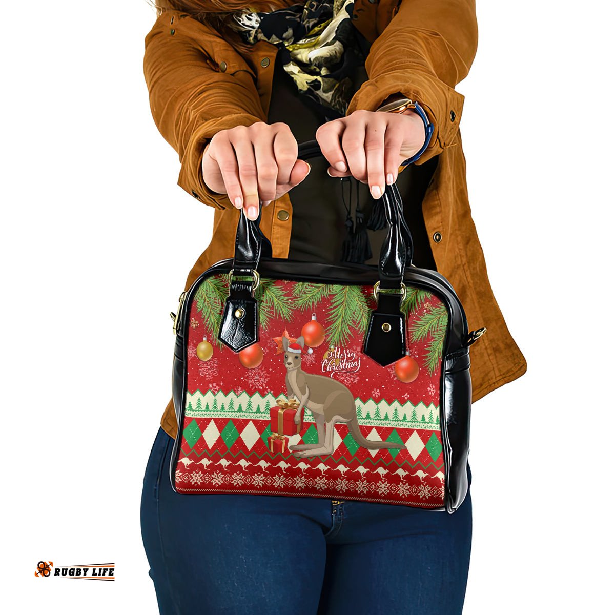 Australia Christmas Shoulder Handbag Aussie Kangaroo Santa Merry Xmas
