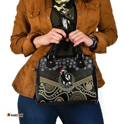 Custom Collingwood Football Christmas Shoulder Handbag Merry Xmas 2023 Mix Aboriginal Art