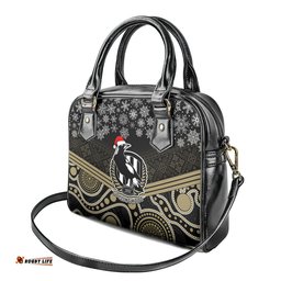 Custom Collingwood Football Christmas Shoulder Handbag Merry Xmas 2023 Mix Aboriginal Art