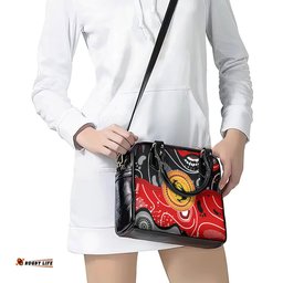 Aboriginal Flag Style Dot Art And Abstract Kangaroo Shoulder Handbag TS04