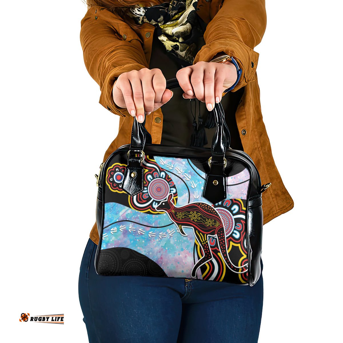 Australia Opal Shoulder Handbag Aussie Kangaroo Aboriginal Art