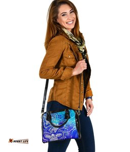 Aboriginal Shoulder Handbag - Sea Turtle With Indigenous Patterns Blue