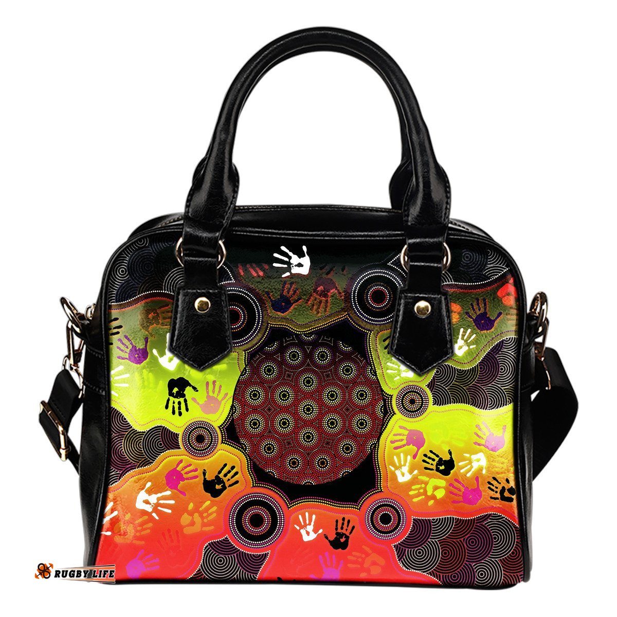Aboriginal Shoulder Handbag, Indigenous Circle Dot Painting Hand Art