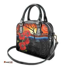 ANZAC Day Australia Poppy Flower Shoulder Handbag Aboriginal Style