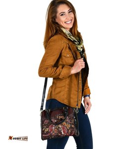 Aboriginal Shoulder Handbag - Kangaroo family with Hand Art