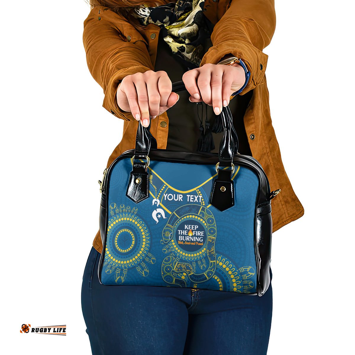 Custom NRL Eels NAIDOC Week Shoulder Handbag Keep The Fire Burning Indigenous Art