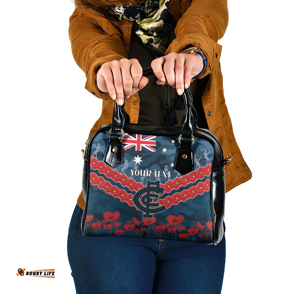Custom Blues Football Shoulder Handbag ANZAC Lest We Forget