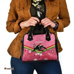 Custom Panthers Rugby Christmas Shoulder Handbag Merry Xmas 2023 Mix Aboriginal Art Pink Version