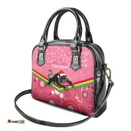 Custom Panthers Rugby Christmas Shoulder Handbag Merry Xmas 2023 Mix Aboriginal Art Pink Version