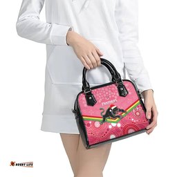 Custom Panthers Rugby Christmas Shoulder Handbag Merry Xmas 2023 Mix Aboriginal Art Pink Version