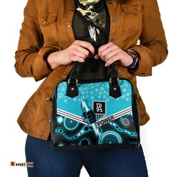 Custom Port Adelaide Football Christmas Shoulder Handbag Merry Xmas 2023 Mix Aboriginal Art