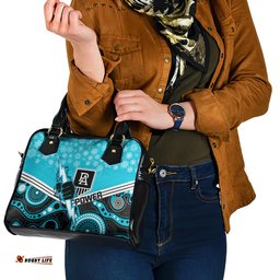 Custom Port Adelaide Football Christmas Shoulder Handbag Merry Xmas 2023 Mix Aboriginal Art