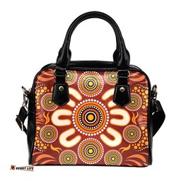 Aboriginal Shoulder Handbags - Circle Flowers Patterns Ver02