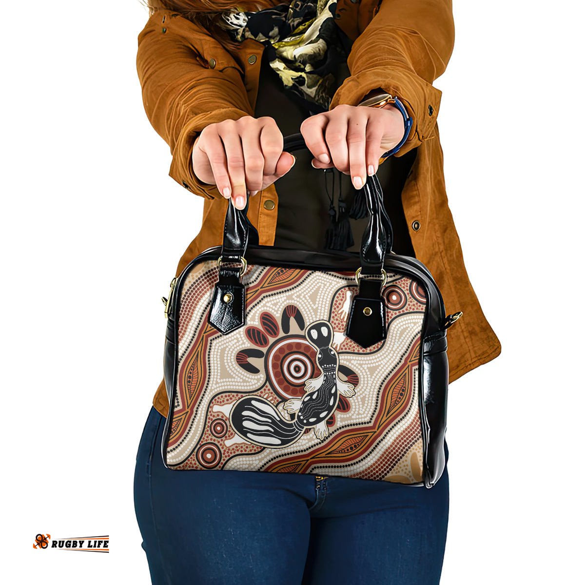 Aboriginal Dots Art Painting with Platypus Shoulder Handbag No 3