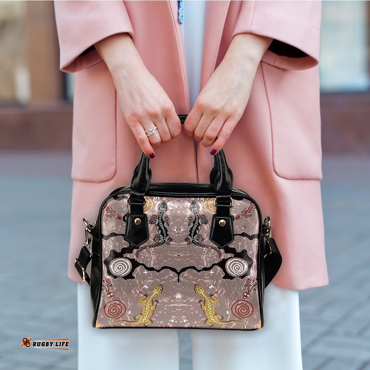 Shoulder Handbag - Lizard Family Aboriginal Pattern