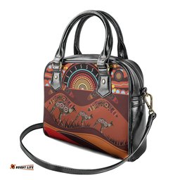 Bomerang and Kangaroo Aboriginal Art Shoulder Handbag