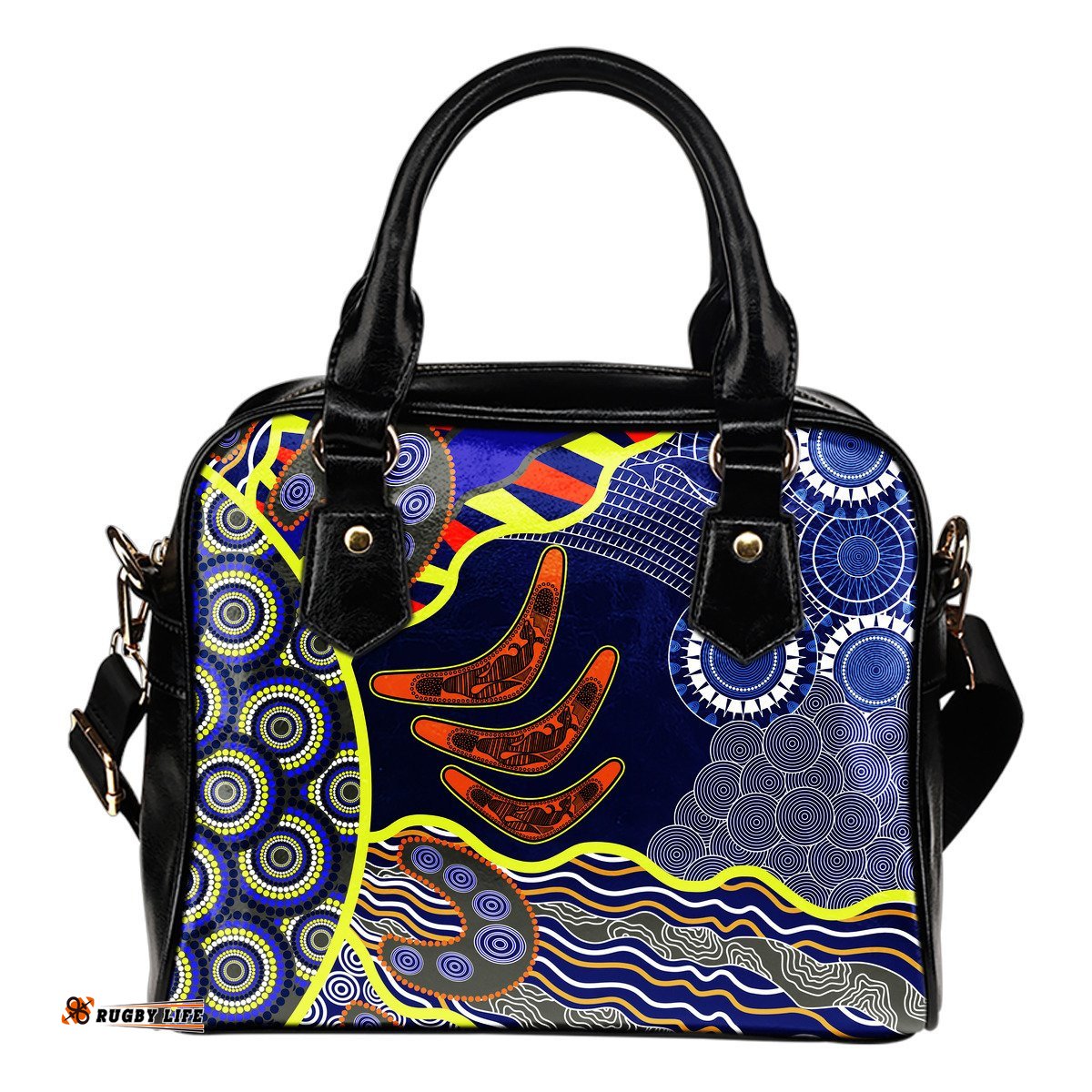 Aboriginal Shoulder Handbag, Australian Boomerang Dot Painting Art