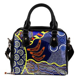 Aboriginal Shoulder Handbag, Australian Boomerang Dot Painting Art