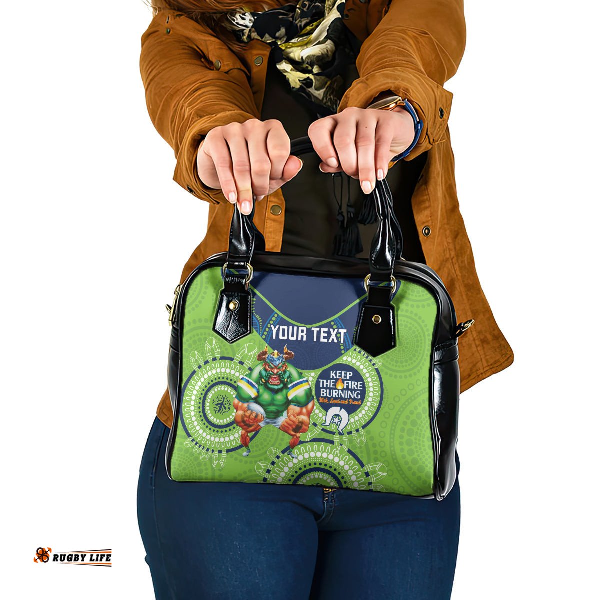 Custom NRL Raiders NAIDOC Week Shoulder Handbag Keep The Fire Burning Indigenous Art