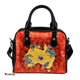 Aboriginal Shoulder Handbag - Australia Map Hand Patterns Spider Web