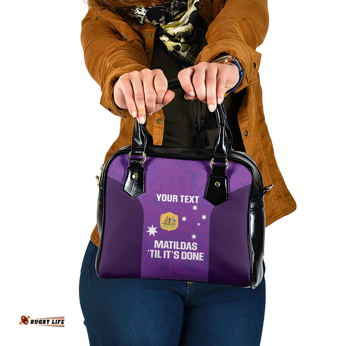 Custom Australia Soccer Shoulder Handbag Matildas Go Champions - Purple
