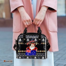 Christmas Shoulder Handbag - Australia Santa Claus Hold The Flag  Black